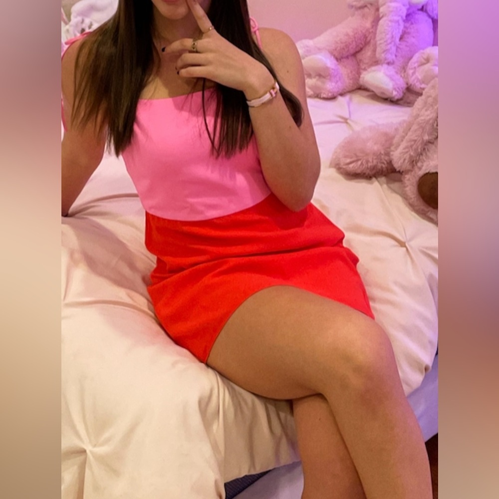 Pink and Red Colorblock Dress